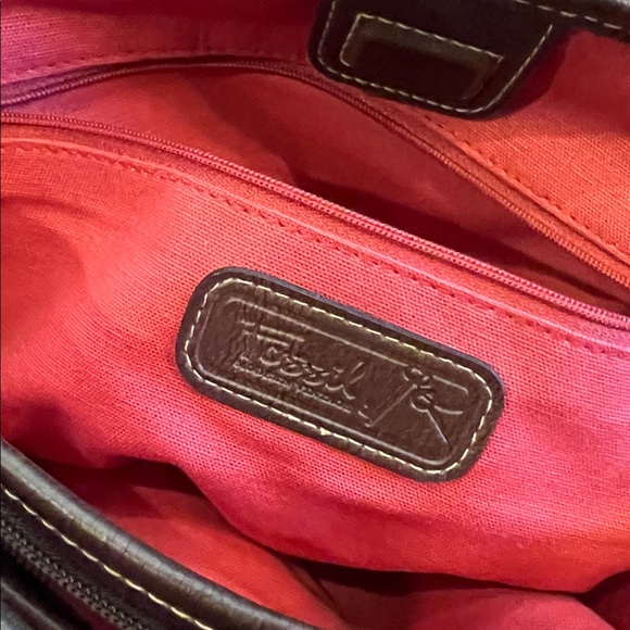 Fossil Multicolor Striped Canvas & Leather Handbag Leather Braided Round Handles - Picture 9 of 14